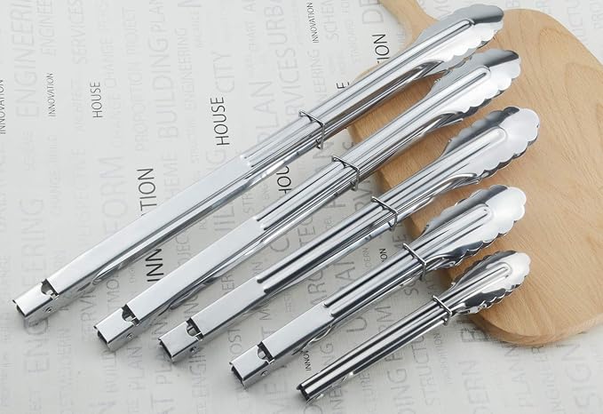 HINMAY Stainless Steel Serving Tongs Metal Cooking Tongs - Image 5