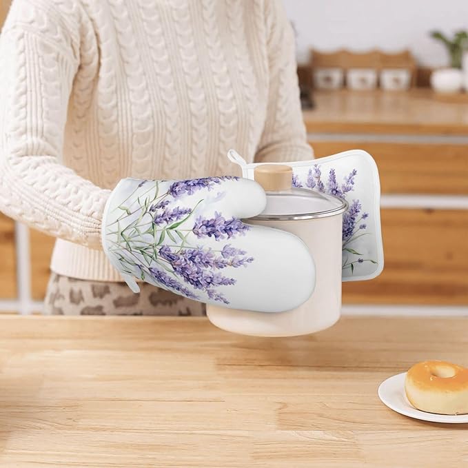 Oven Mitts and Pot Holders Lavender Watercolor Flower Floral Silicone Kitchen - Image 7