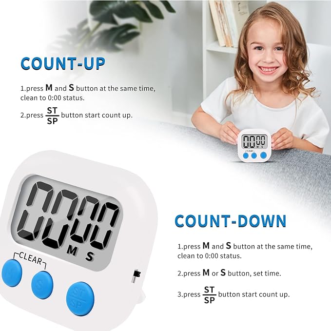 6 Pack Small Digital Kitchen Timer Magnetic Back and ON/Off Switch, Minute - Image 5