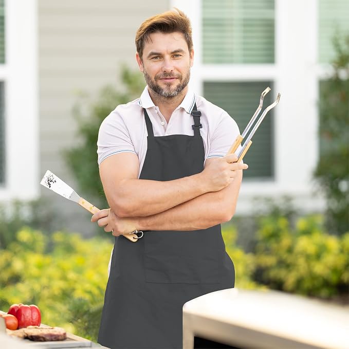 Adjustable Bib Apron 100% Polyester Kitchen Aprons Waterdrop Resistant Aprons - Image 3