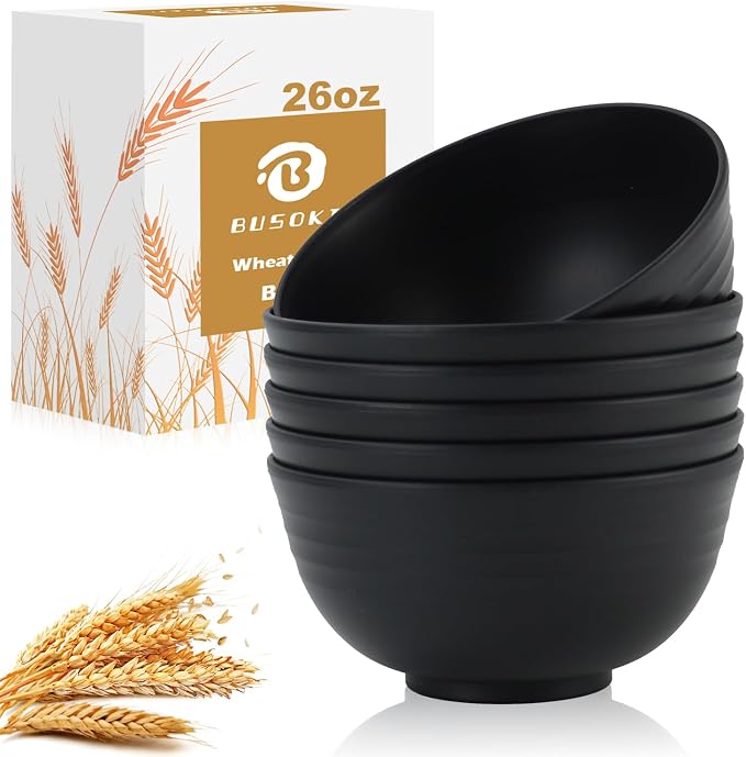 Ramen Bowl 26oz, Unbreakable Wheat Straw Bowls Sets of 6, Plastic Bowl Reusable by BUSOKIP