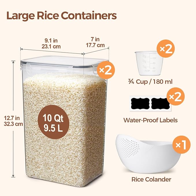 ComSaf Rice Container Set of 2, Large Airtight Food Storage Containers - Image 2