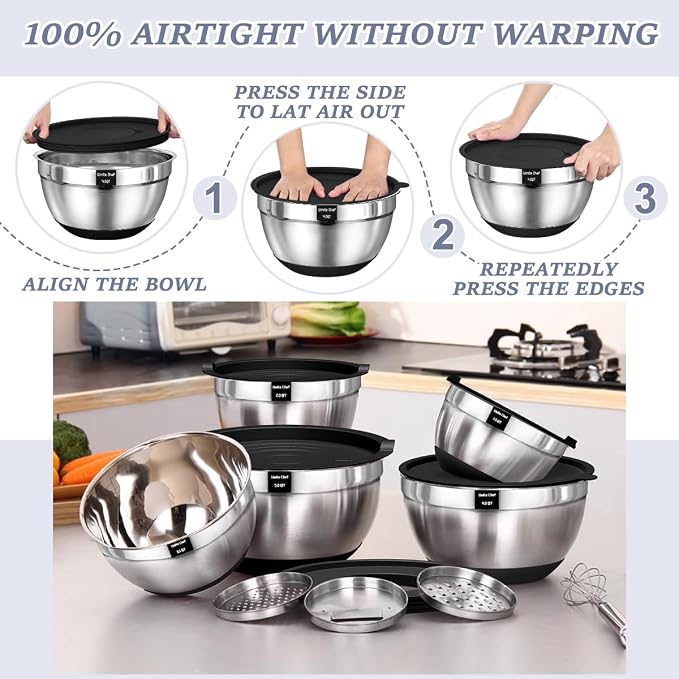 Umite Chef Mixing Bowls with Airtight Lids, 3 Grater Attachments & Non-Slip - Image 6