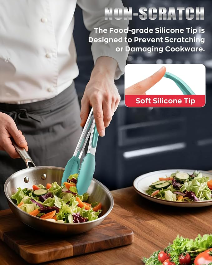 600ºF Heat Resistant Kitchen Tongs, Premium Locking Cooking Tongs - Image 7