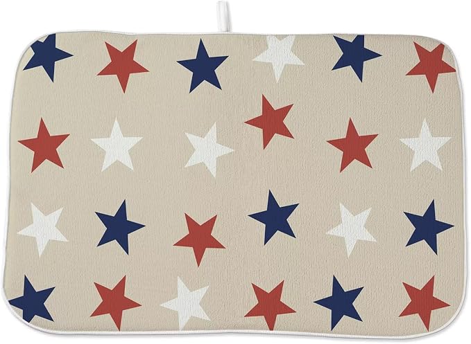 4th of July Dish Drying Mat 18 x 24 inch Independence Day Blue Red White Stars by AEIOAE