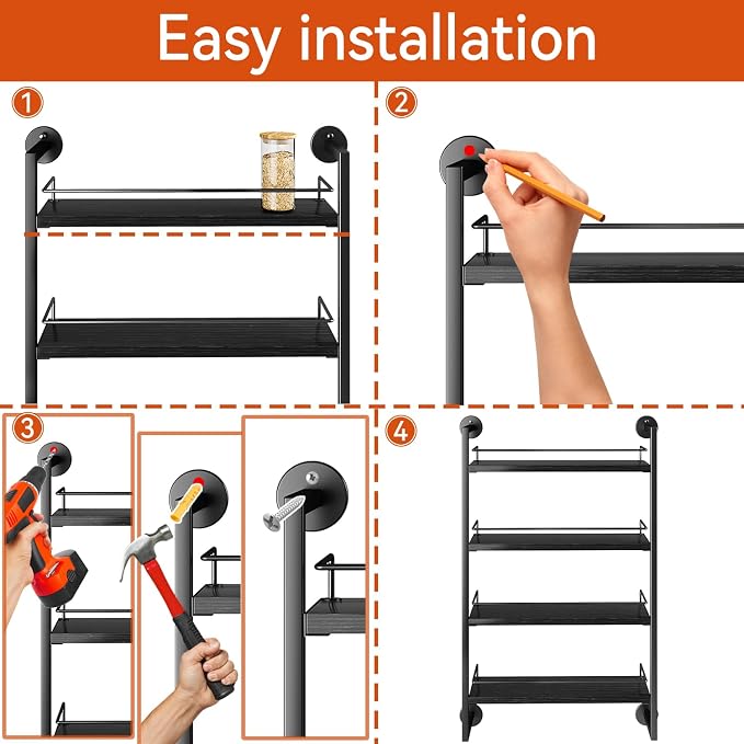 IBUYKE Spice Rack Wall Mount, 4 Tier Hanging Seasoning Organizer, Spice Rack - Image 5