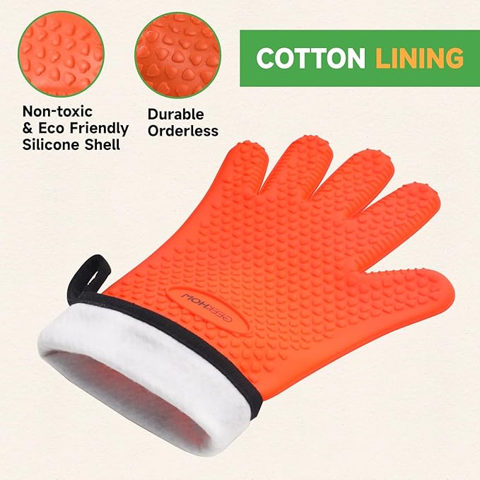 GEEKHOM BBQ Gloves Heat Resistant Oven Mitts - Image 6