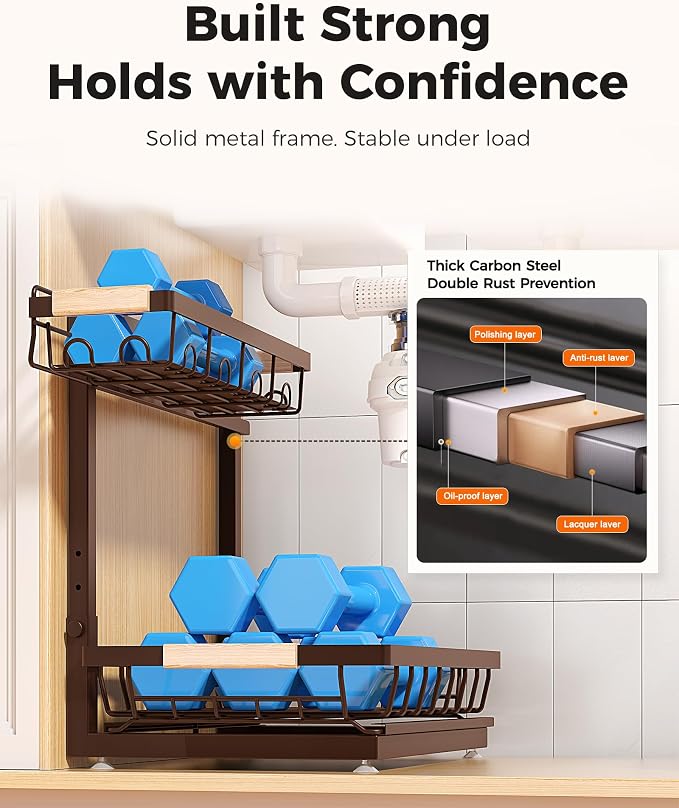 Sevenblue 3 Pack Under Sink Organizer, Height Adjustable Storage Shelves - Image 6