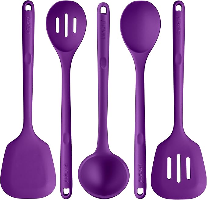 Silicone Kitchen Cooking Utensil Set: U-Taste 600ºF Heat Resistant 13.6in Extra by U-Taste