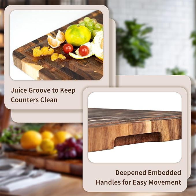 Utoplike Acacia Cutting Board 17 x 12 IN, Wood End Grain Chopping Board - Image 6