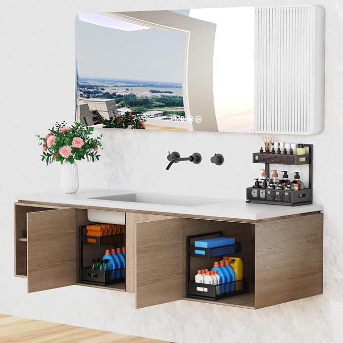 Petiza Under Sink Organizer Pull Out Cabinet Organizer Adjustable Height 2 Tier - Image 7