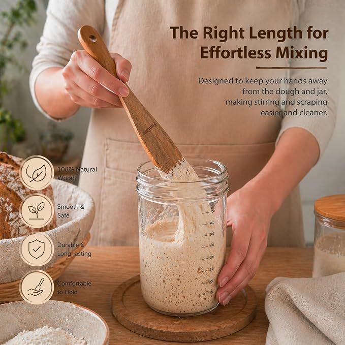 2 Pack Wooden Spurtle for Sourdough Starter, Reaching Bottom of Jar, Dough Whisk - Image 6