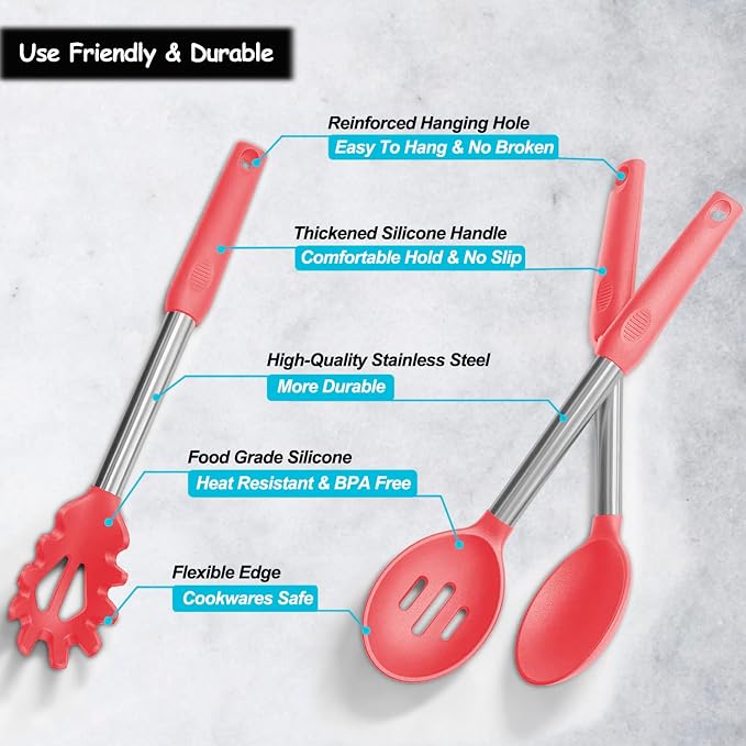 Silicone Spatula and Cooking Spoon, 5 Pack Non-Stick Cooking Utensils - Image 4