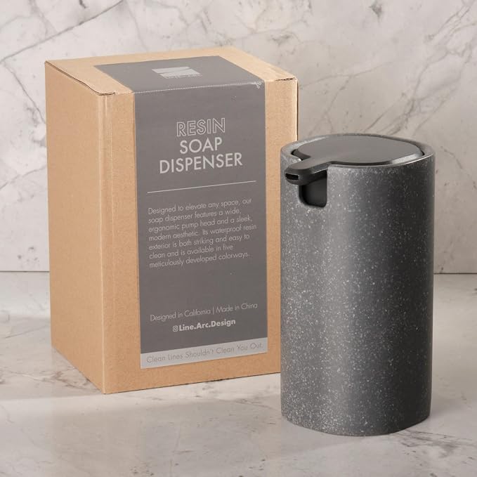 LINE+ARC Modern Easy-to-Press Soap Dispenser. No-Rust Cute Bathroom Gray Marble - Image 6