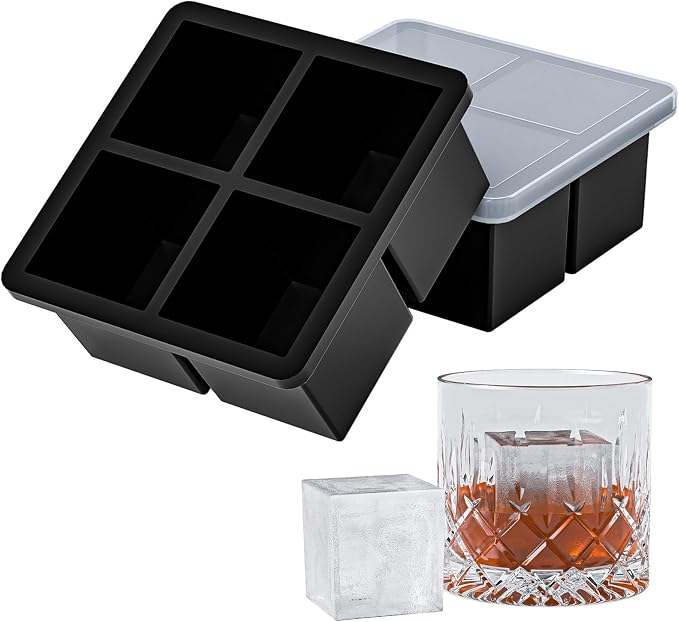 Bangp Large Ice Cube Tray for Whiskey, Silicone Ice Cube Trays 2 Pack, Large by Bangp