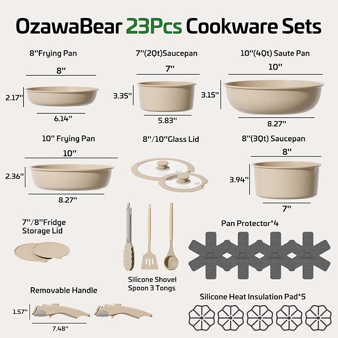 23 Pcs Pots and Pans Set Non Stick, Ceramic Cookware Set Non Toxic - Image 2