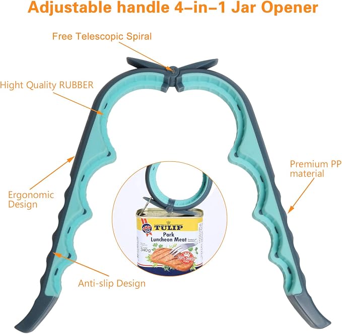 Jar Opener, 5 in 1 Multi Function Can Opener Bottle Opener Kit - Image 6