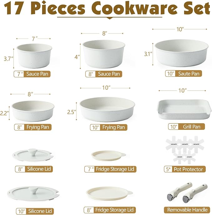 SENSARTE 17 Piece Pots and Pans Set, Nonstick Detachable Handle Cookware Set - Image 2