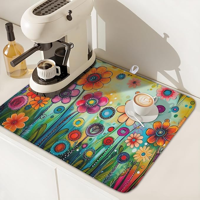 Abstract Colorful Floral Dish Drying Mat - Image 7