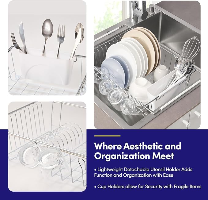 Dish Drying Rack Over The Sink Expandable to 24.5" Dish Drainer — Space-Saving - Image 3