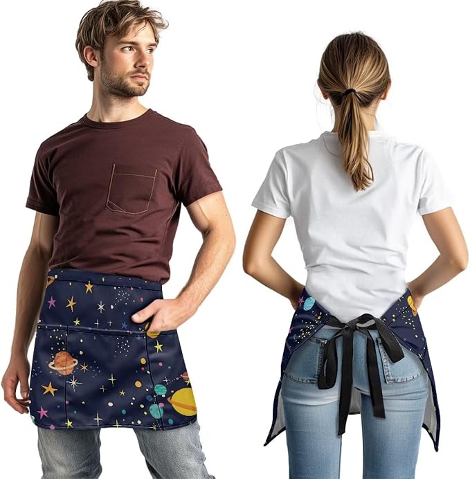Server Apron with 3 Pockets, Waterproof Oil Waitress Waiter Half Apron - Image 3