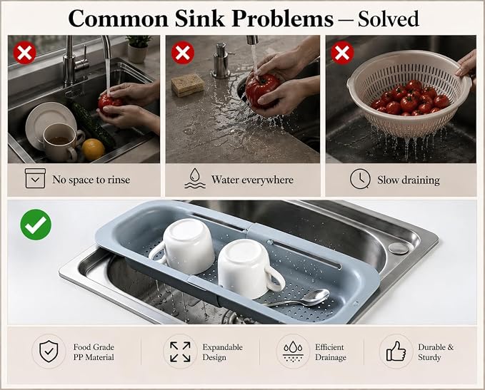 Expandable Over Sink Strainer for Kitchen Sink, Adjustable Sink Colander Basket - Image 3