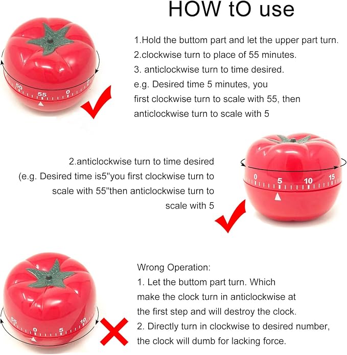 yueton Manual Mechanical Tomato Timer -Ring Alarm Kitchen Timer - Image 3