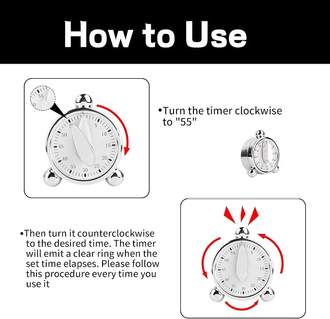 Kitchen Timers for Cooking Seniors 60 Minute Mechanical Kitchen Timer Loud - Image 2