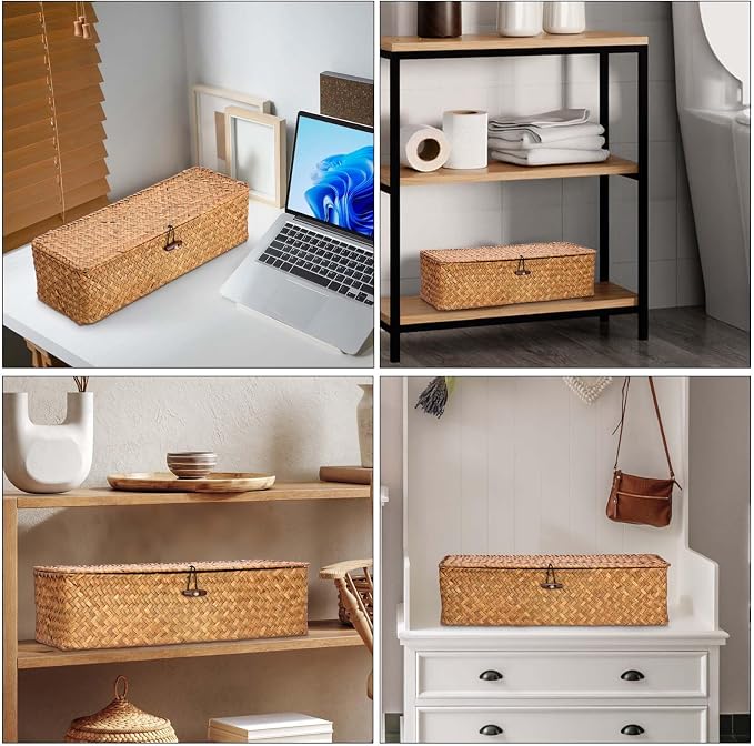 Hipiwe Handwoven Wicker Basket Box Rectangular Wardrobe Home Organizer - Image 4