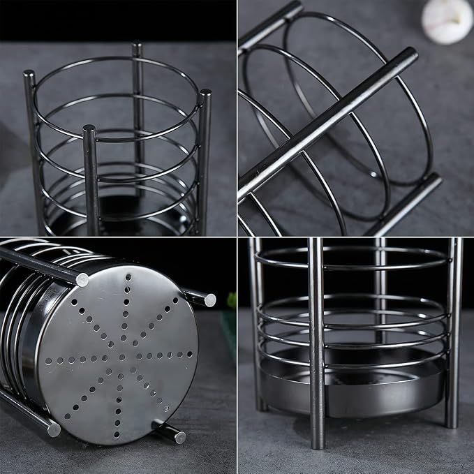Black Kitchen Utensil Holder for Kitchen Counter, Stainless Steel Utensil Crocks - Image 7