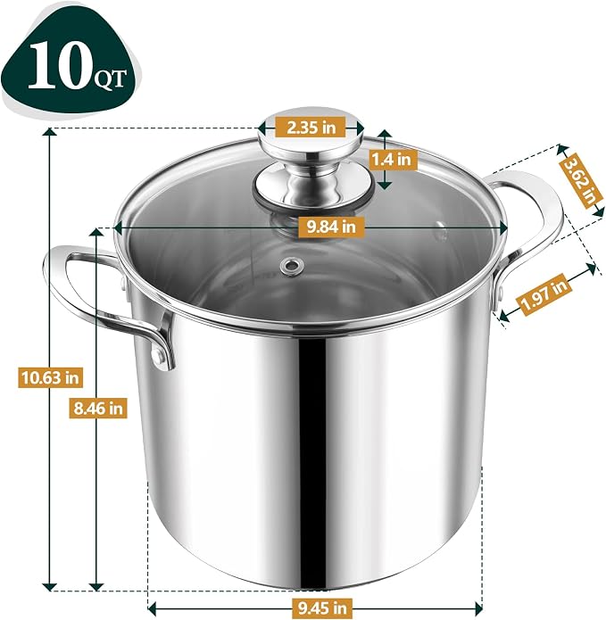 P&P CHEF 10 Quart Stainless Steel Stock Pot - Image 2