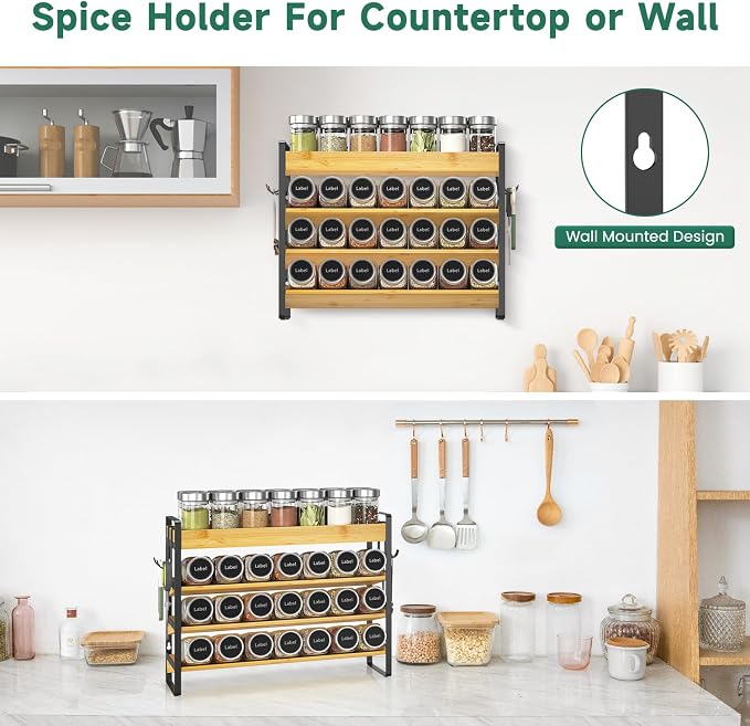 EsLuker.ly Spice Seasoning Rack Organizer Kitchen Countertop, 4 Tier Bamboo - Image 6