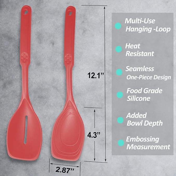 2 Pack Large Silicone Cooking Spoon, Non-Stick Slotted and Solid Spoon set - Image 2