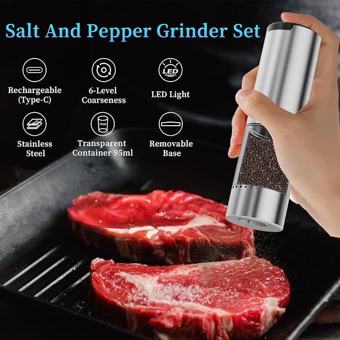 Electric Salt and Pepper Grinder Set Type-C Fast Charging, Automatic Salt and - Image 3