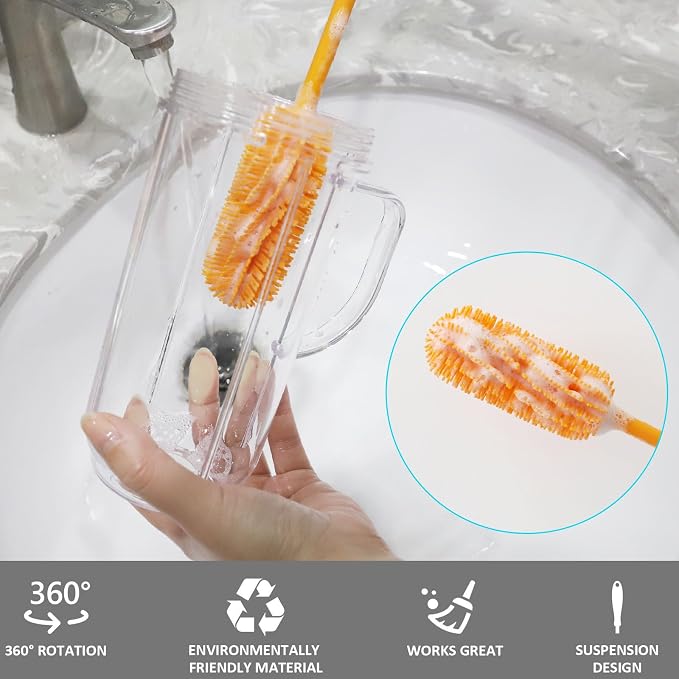 15.7" Silicone Bottle Brush, ddLUCK Water Bottle Cleaner Brush - Image 3