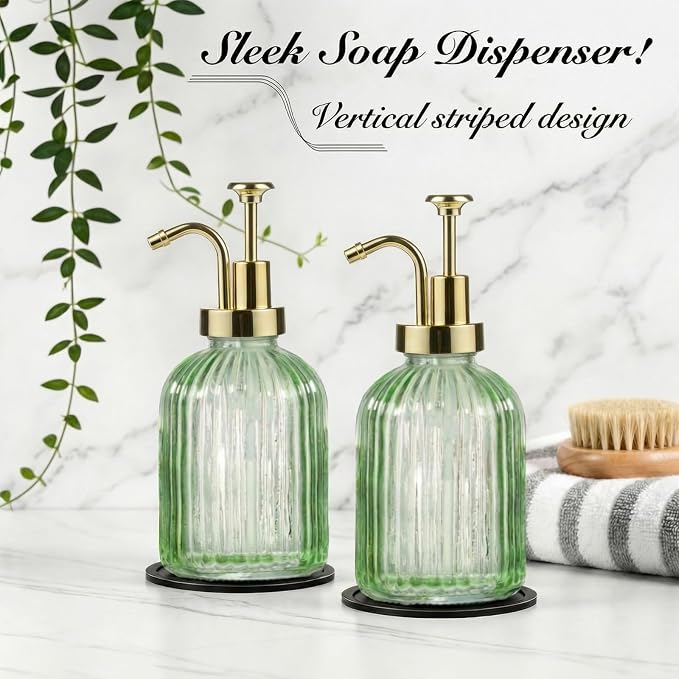 SheeChung Green Glass Soap Dispenser, 12 Oz Liquid Hand Soap Dispenser - Image 5