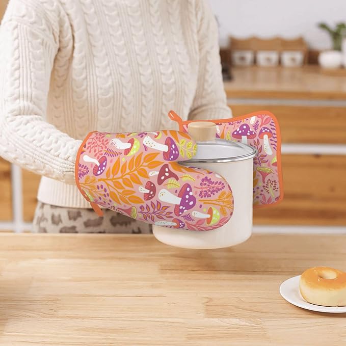 Mushroom Silicone Oven Mitts Pan Mats Set of 2, Heat Resistant Gloves Potholder - Image 7