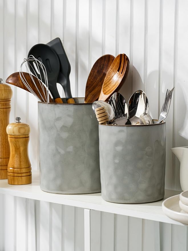 famiware Ocean Utensil Holder, 7.2"+5.8" Ceramic Kitchen Utensil Holder - Image 2