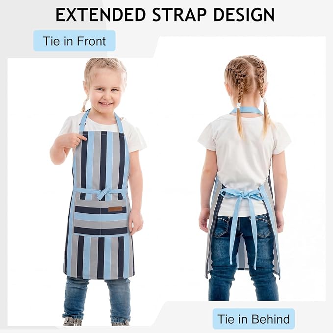 2 Pack Stripes Kids Apron, Kids Cooking Aprons - Image 4
