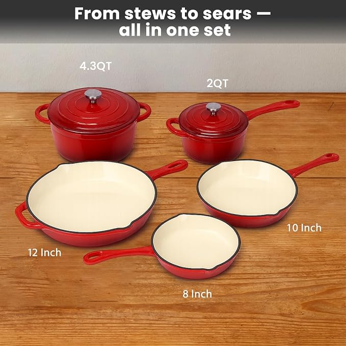 QuliMetal Nonstick Enameled Cast Iron Cookware Set, 5-Piece Pots and Pans Set - Image 2