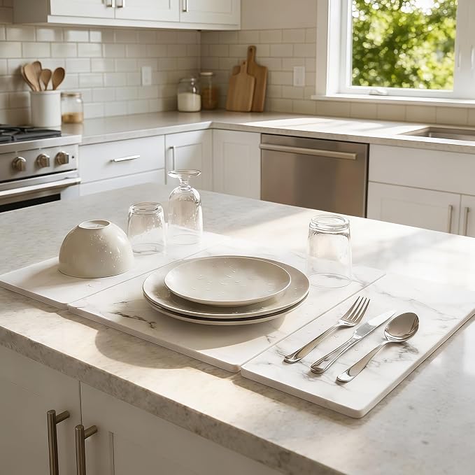 Large Stone Drying Mat for Kitchen Counter, Water-Absorbent Marble Diatomaceous - Image 7