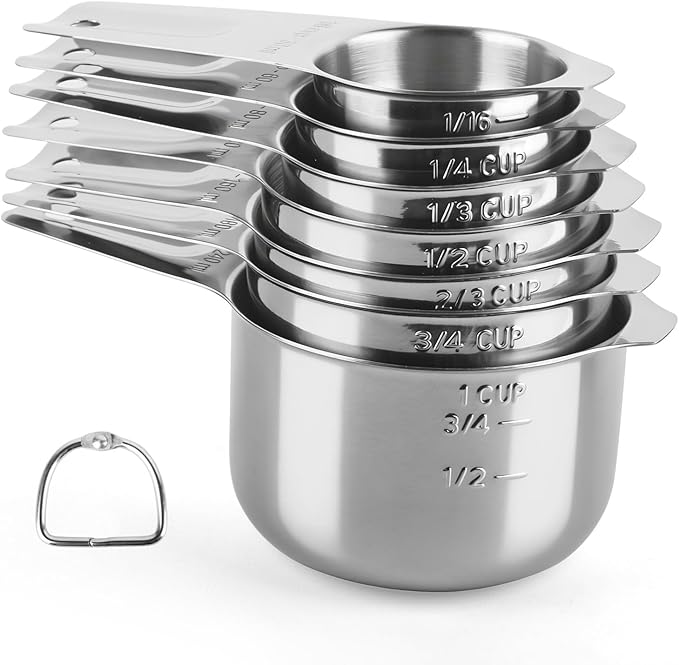 Stainless Steel Measuring Cups Set of 7, Stackable Measure Cups Kitchen Gadgets by BIDFUL