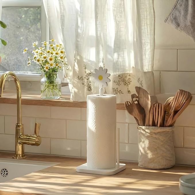 Leinuosen White Daisy Paper Towel Holder Coquettish Cute Wooden Daisy Kitchen - Image 5