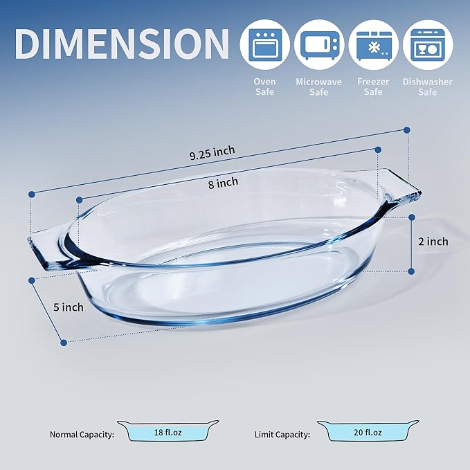 Small Casserole Dishes Oval 2 Pack, 23oz Glass Au Gratin Baking Dish, - Image 3