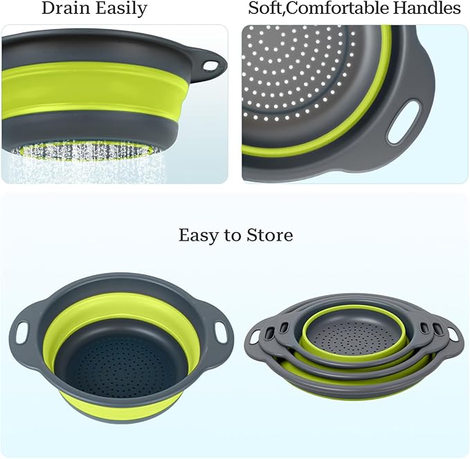 Collapsible Colander 3-Pack Set Space-Saving Foldable Kitchen Strainer - Image 4