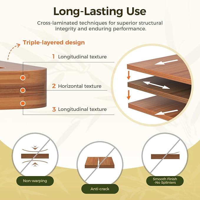 Bamboo Cutting Board for Kitchen – 3-Piece Wooden Boards - Image 4