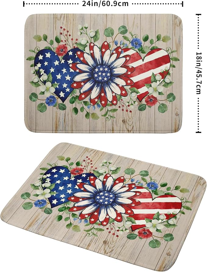 Independence Day Dish Drying Mat 18x24 inch Patriotic Love Heart Fast Dry - Image 2