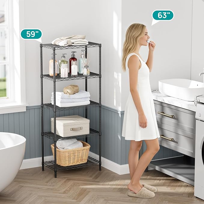 SINGAYE 5 Tier Storage Shelves Wire Shelving Unit Shelve Metal Kitchen Laundry - Image 7
