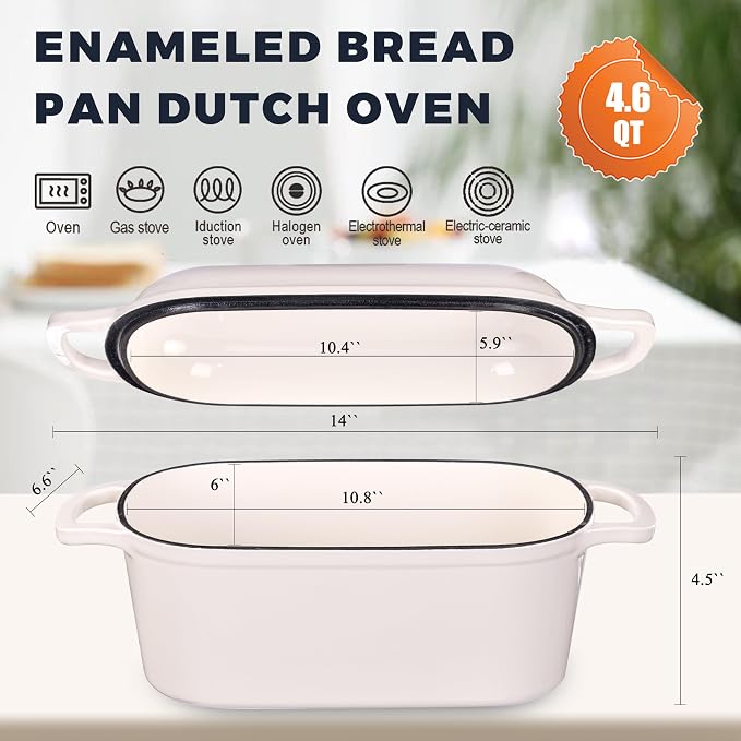 4.6 Quart Dutch Oven for Sourdough Bread Baking, Combo Oval Enameled Cast Iron - Image 2