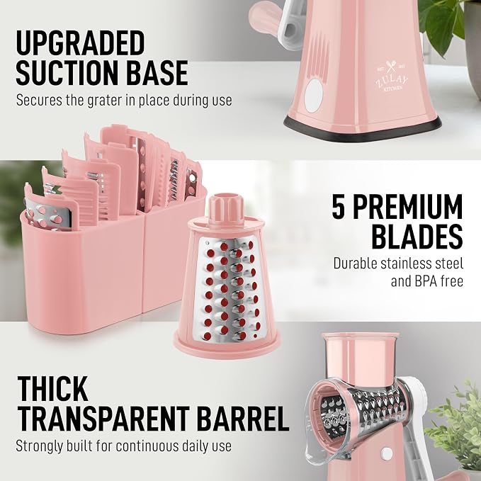 Zulay Kitchen Rotary Cheese Grater 5 Blade Cheese Shredder - Image 7